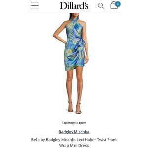 Belle by Badgley Mischka Lexi Halter Twist Front Wrap Mini Dress size 12 NWT